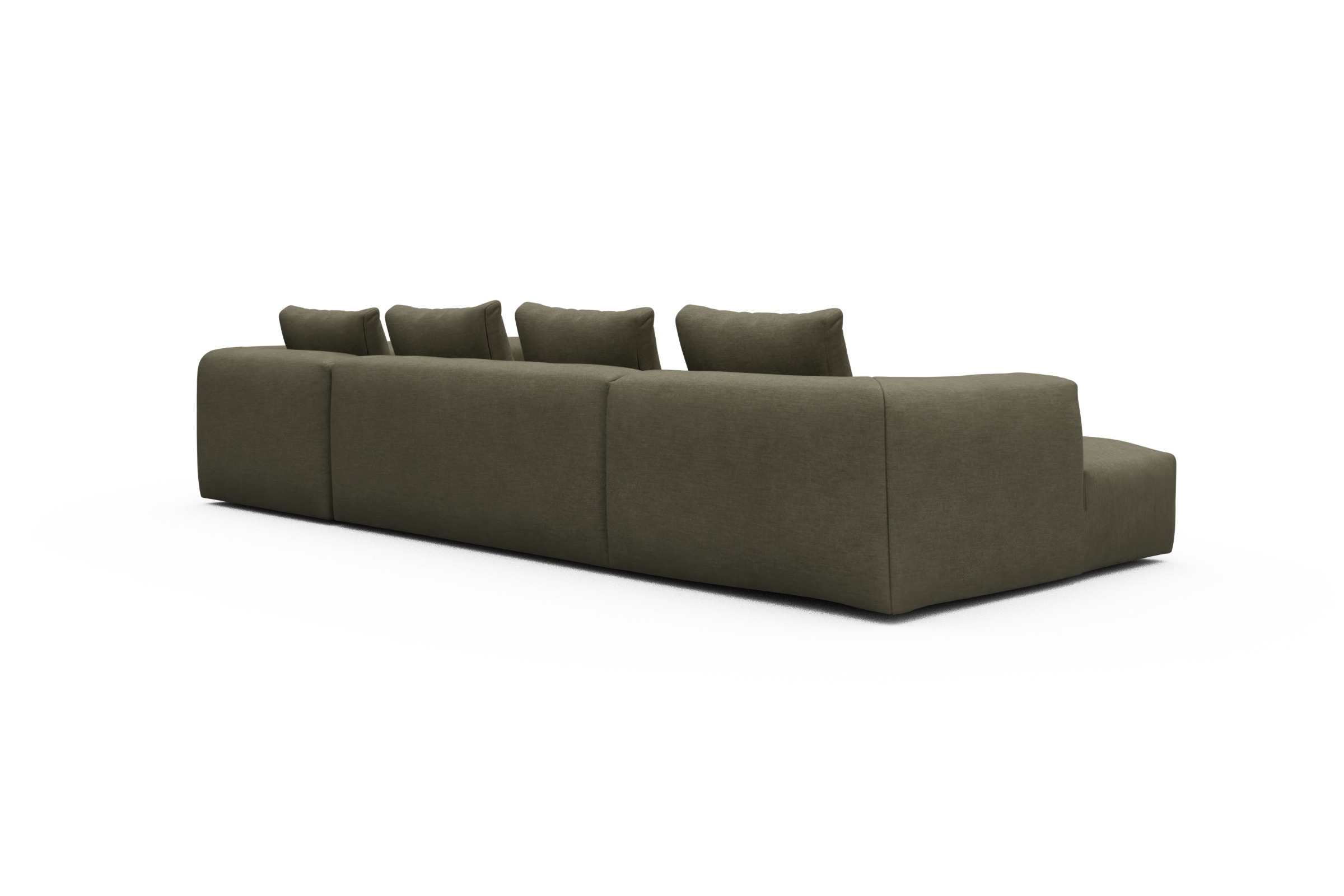 Wohnlandschaft Fred Chaiselongue links mit 2-Sitzer und lange Armlehne rechts Vivus-Dusty-Olive