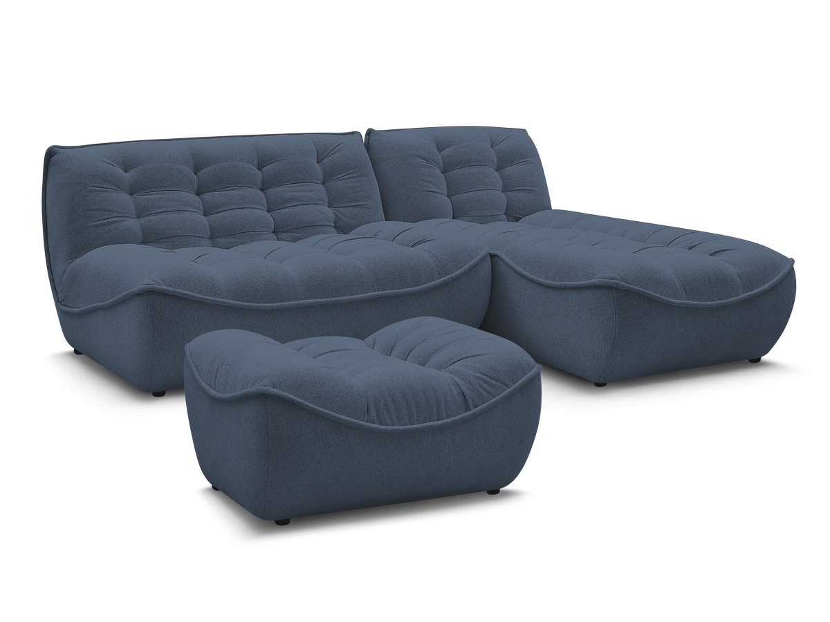 Bobochic Serena Ecksofa mit Pouf Melange-Stoff Blau