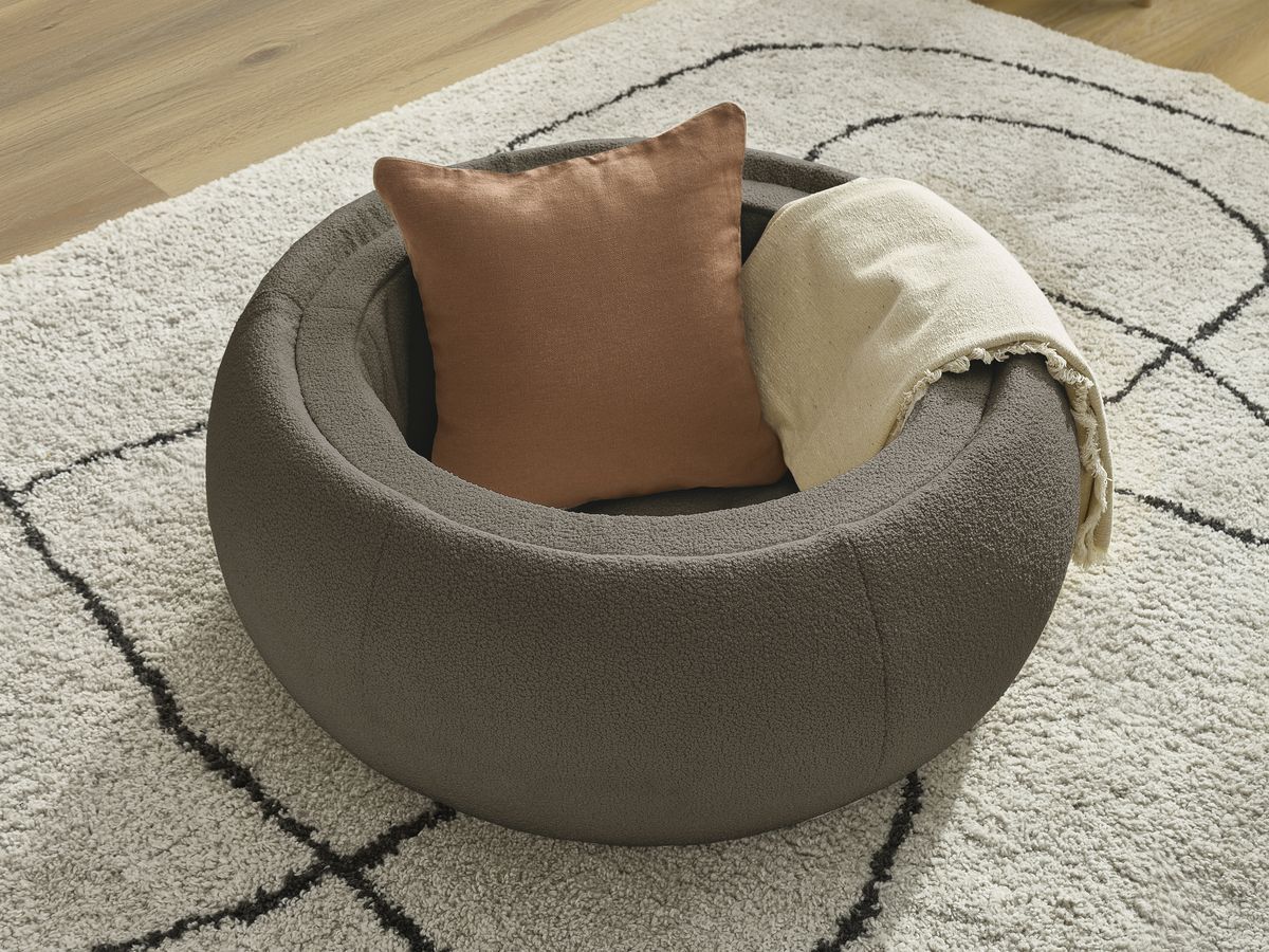 Bobochic Hayden Pouf mit Tablett, rund Bouclé-Stoff Braun, 87 cm