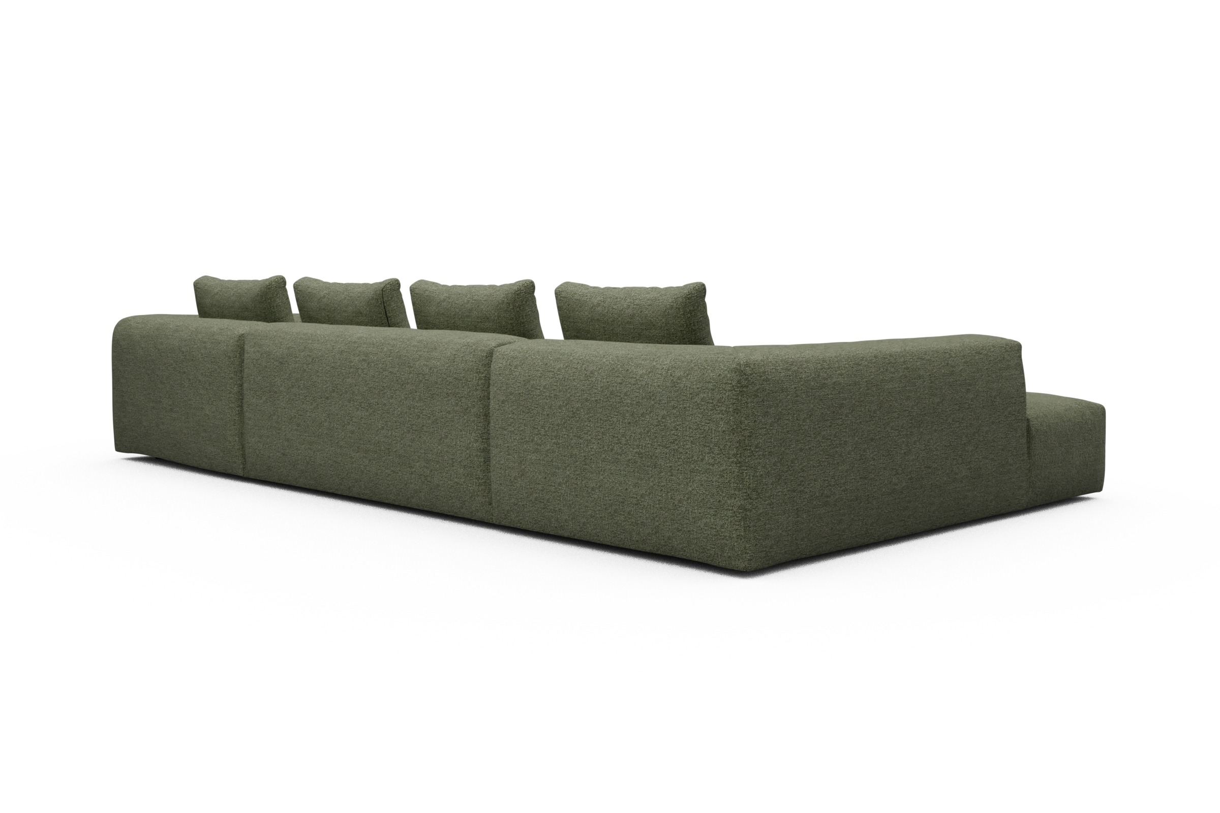 Wohnlandschaft Fred Relax-Ecke links mit 2-Sitzer und Chaiselongue rechts Carreno-Vivid-Green