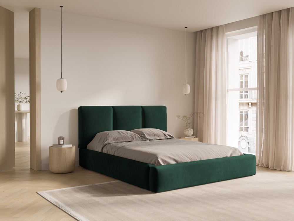 Cosmopolitan Design Stauraumbett mit Kopfteil Nicolas 160x200 Samt Riviera Dunkelgrün