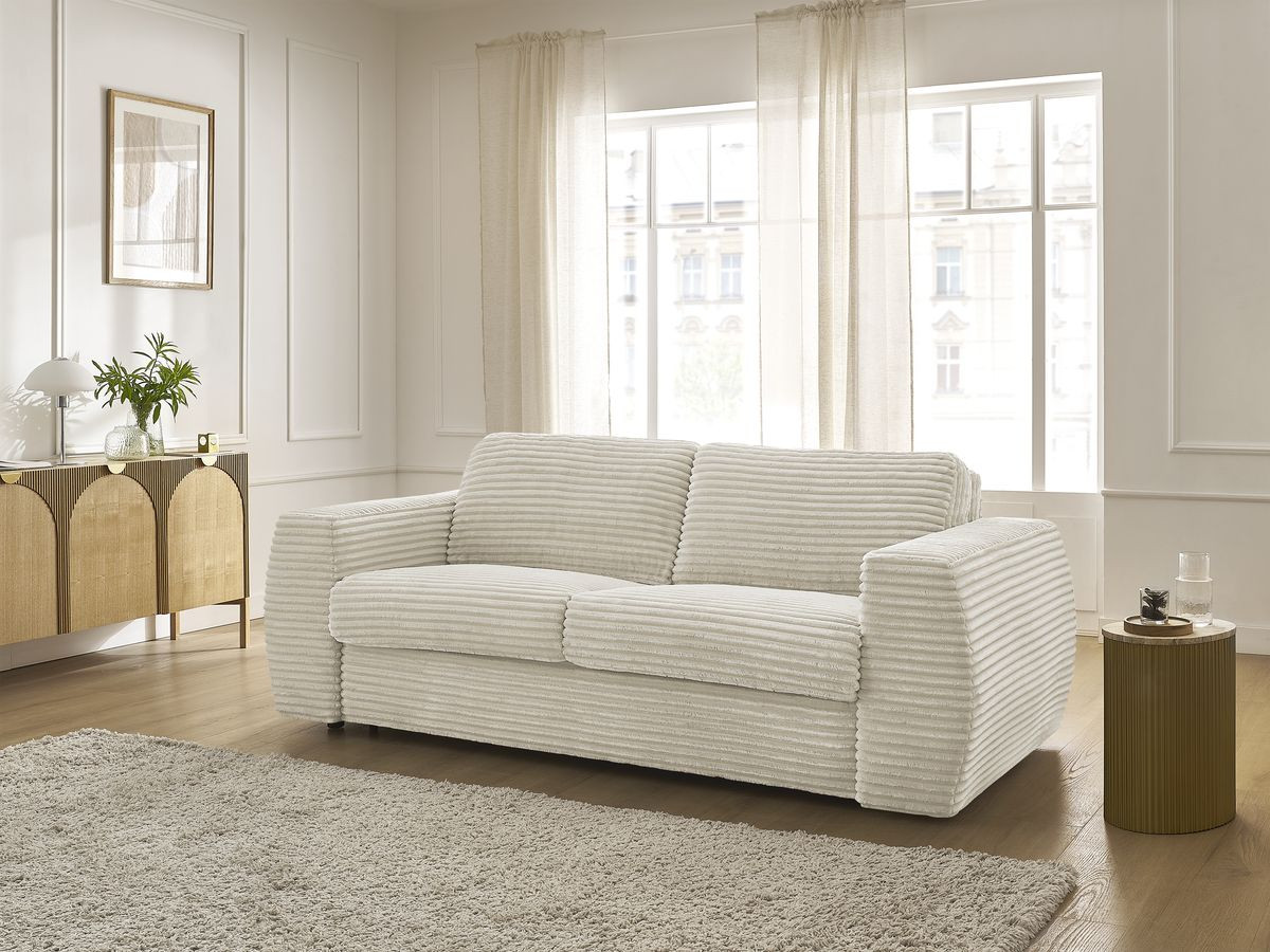Bobochic Hugo Schlafsofa 3-Sitzer Cordsamt Beige, Liegefläche 160 × 190 cm