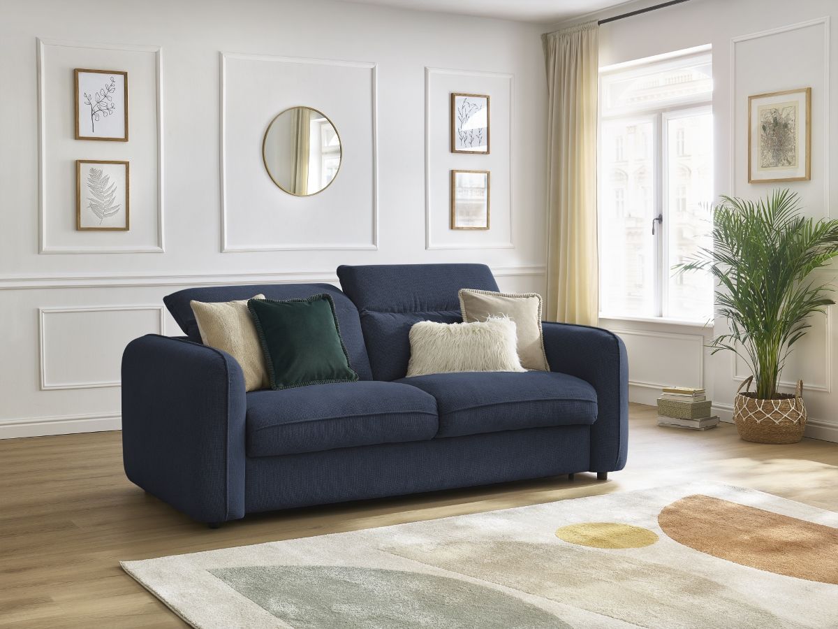 Bobochic Achille Schlafsofa 3-Sitzer Melange-Stoff Dunkelblau, Liegefläche 160 × 200 cm