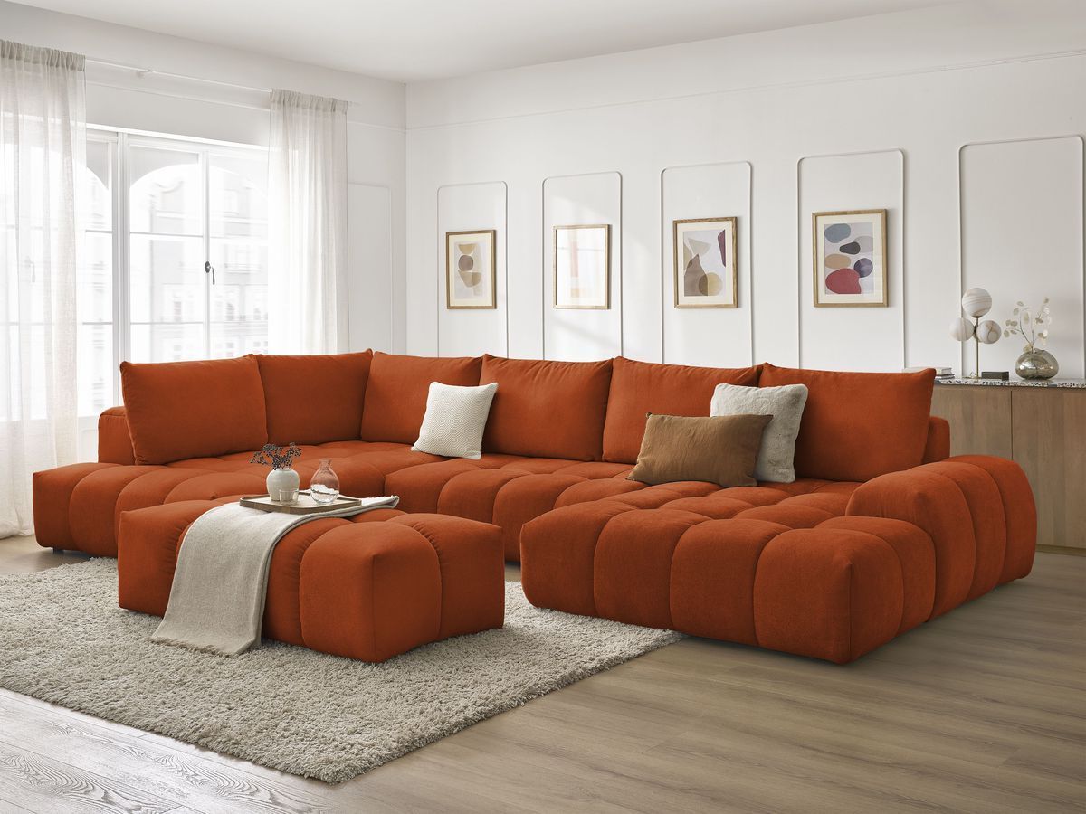 Bobochic Everest Wohnlandschaft mit Pouf, 6 Kissen Strukturstoff Orange Ecke rechts