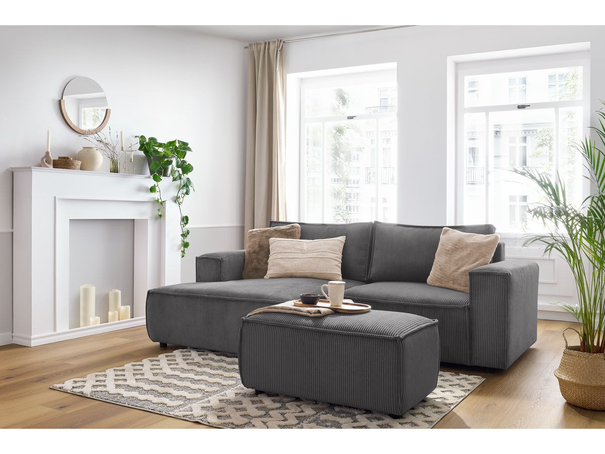 Bobochic Nihad Ecksofa mit Pouf Cordsamt Dunkelgrau Ecke links