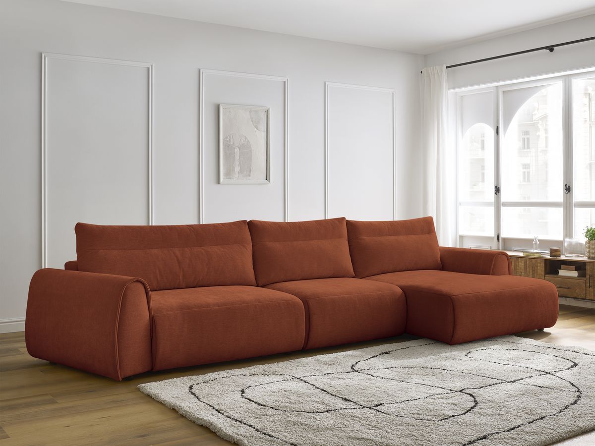 Bobochic Aden Ecksofa 386 × 152 cm Stoff Orange Ecke rechts