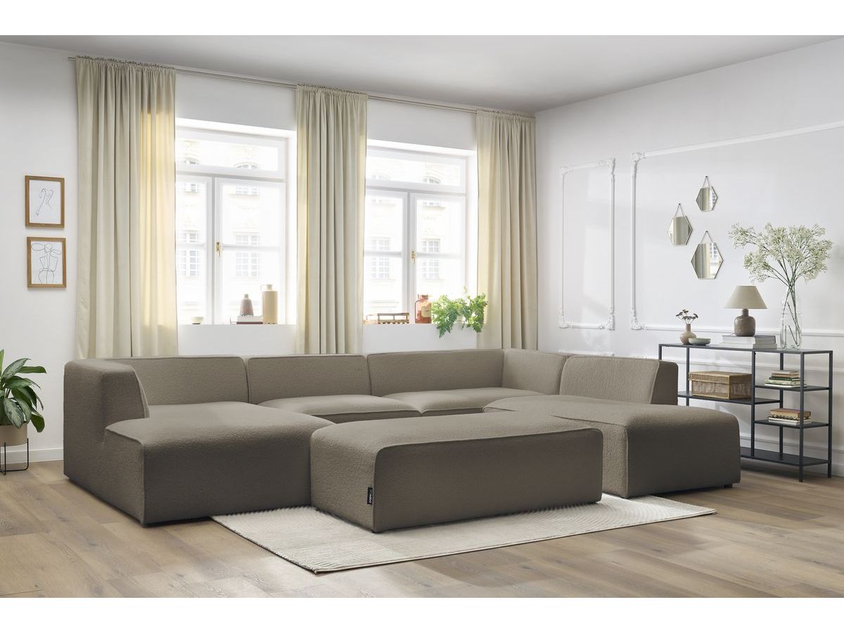 Bobochic Megeve Wohnlandschaft mit Pouf Bouclé-Stoff Braun Ecke links