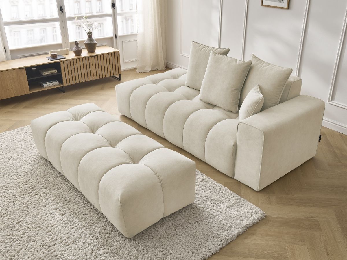 Bobochic Mont-blanc Sofa 5-Sitzer mit Pouf Samt Beige Armlehne rechts