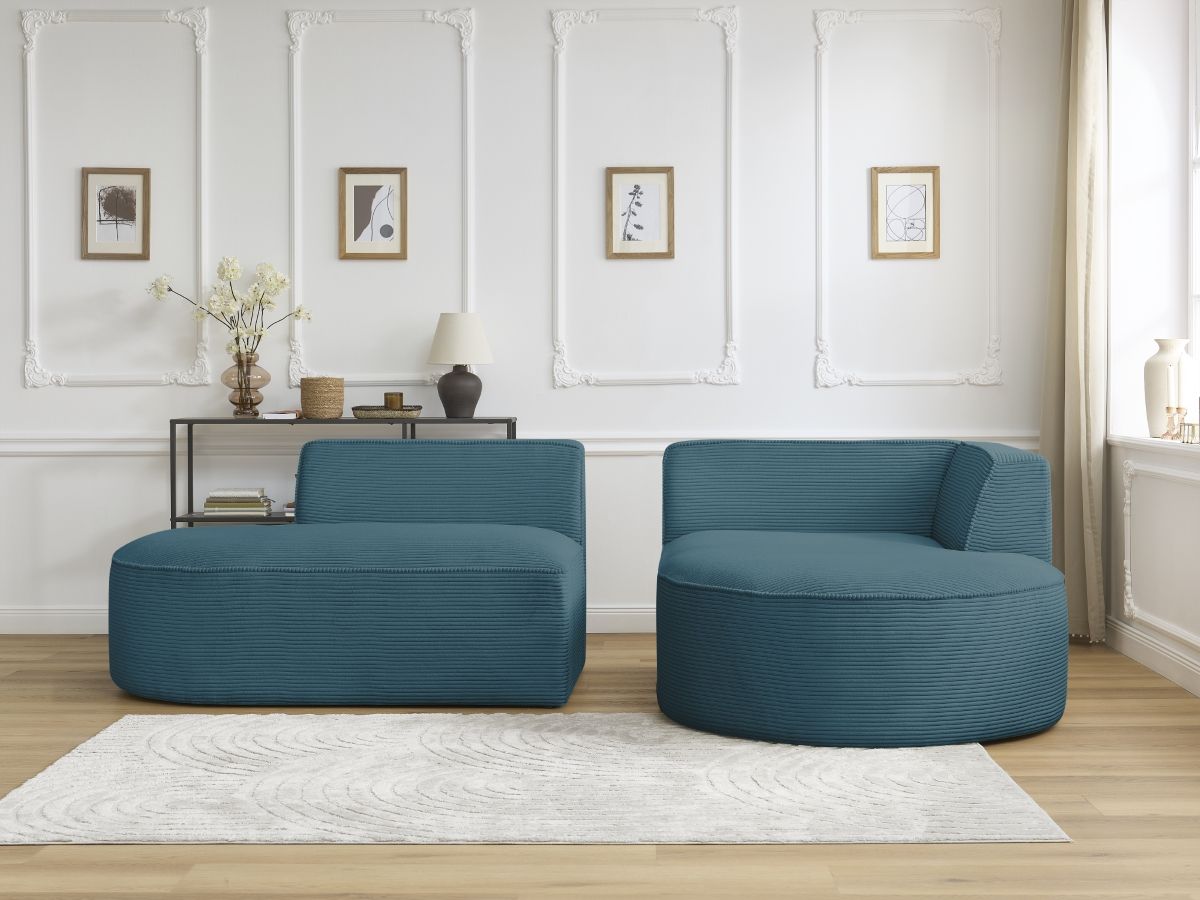 Bobochic Rousseau Ecksofa Cordsamt Dunkelblau Ecke rechts