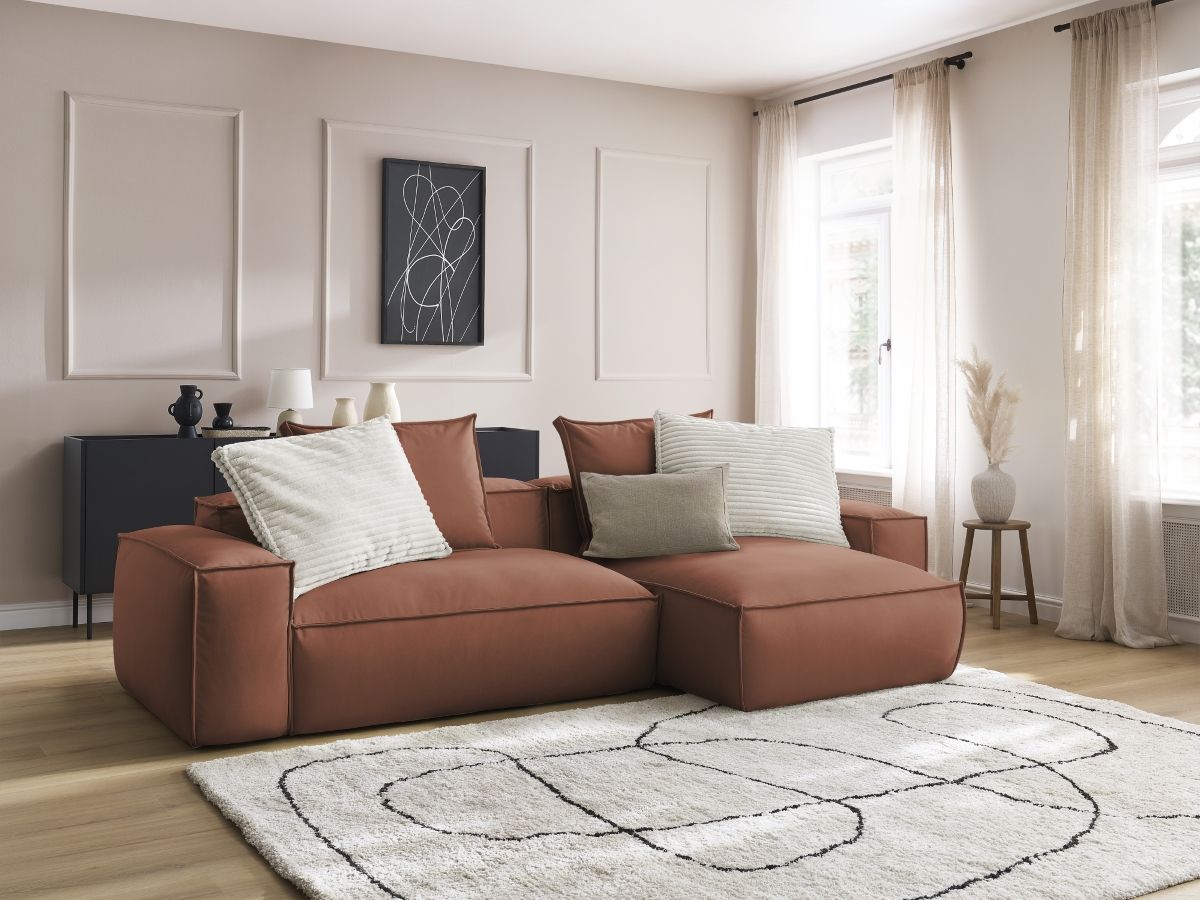Bobochic Boheme Ecksofa, 3 Kissen Kunstleder Dunkelbraun