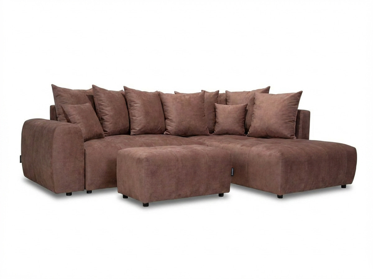 Bobochic Roxelane Ecksofa mit Schlaffunktion und Bettkasten und Pouf Melange-Stoff Rot Ecke rechts