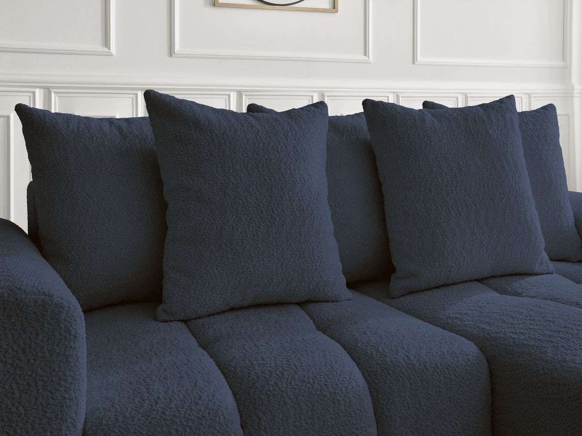 Bobochic Roxelane Ecksofa mit Schlaffunktion und Bettkasten 258 × 150 cm Bouclé-Stoff Dunkelblau Ecke rechts