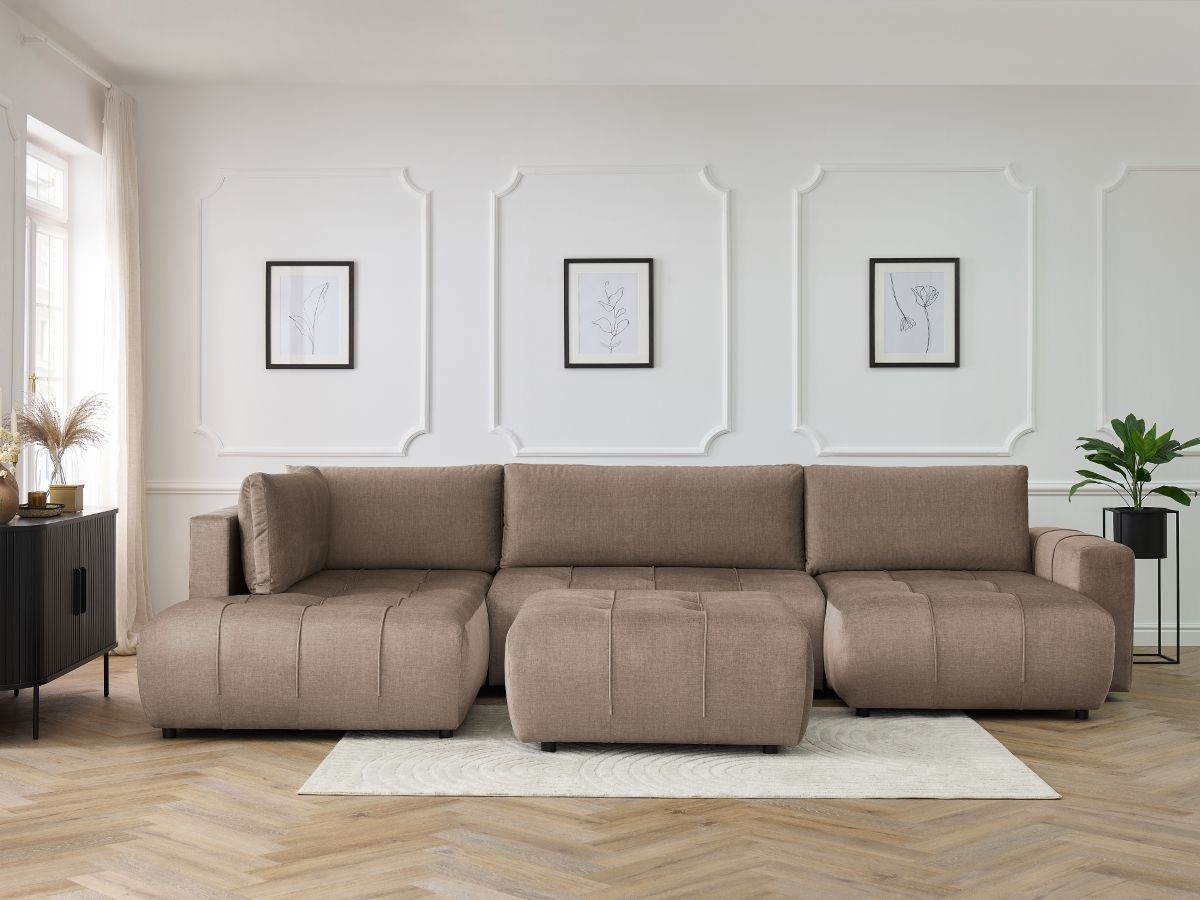 Bobochic Arsene Wohnlandschaft mit Pouf Samt Taupe Ecke rechts