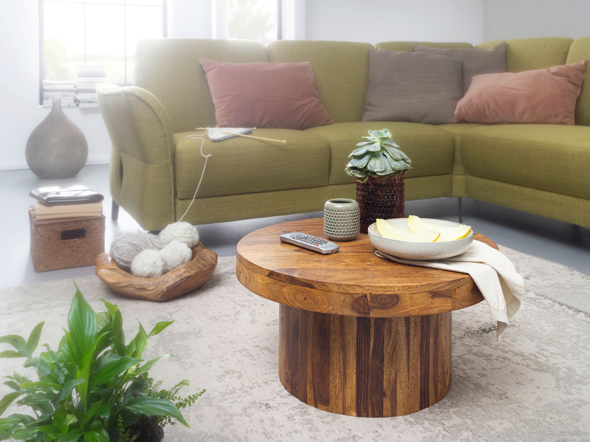 Couchtisch Nakskov Sheesham Massivholz Ø 60 cm