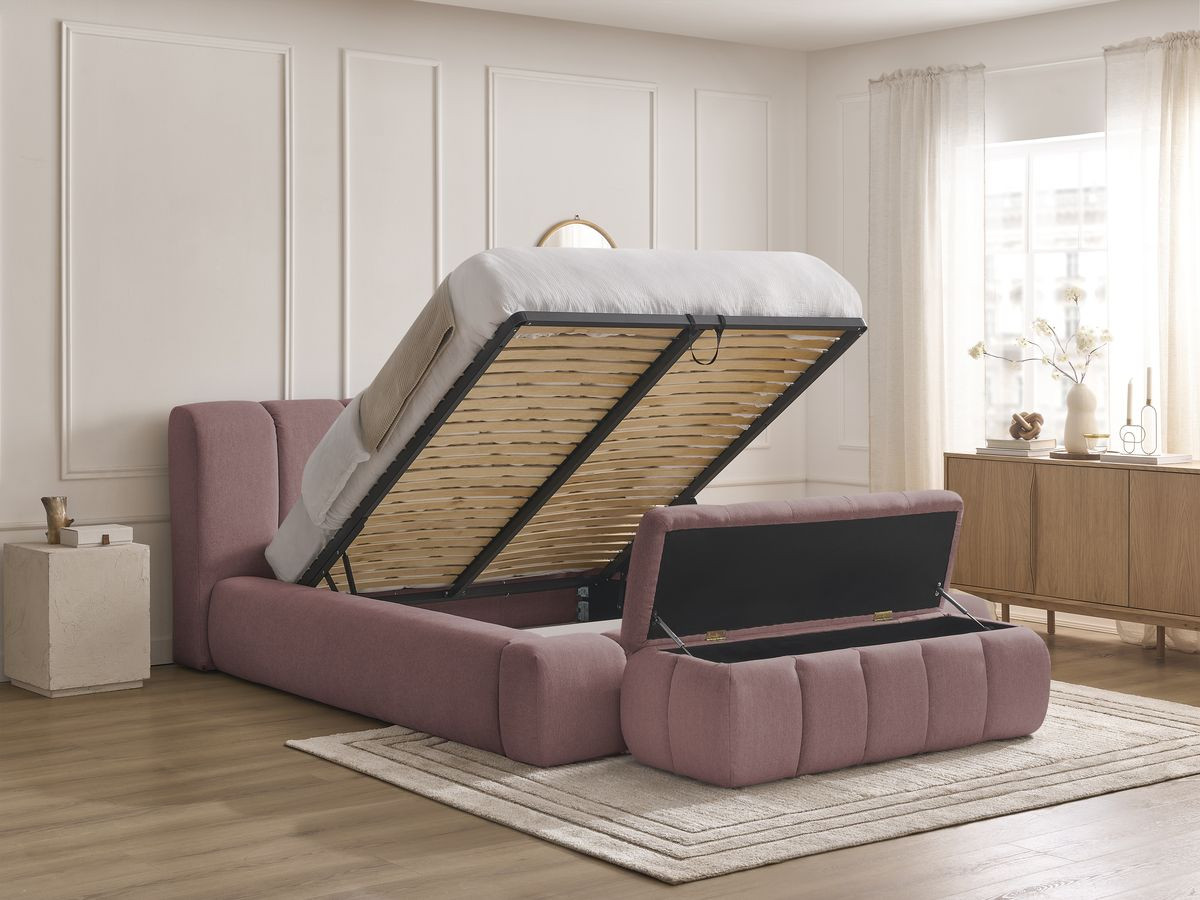 Bobochic Denali Polsterbett mit Bettkasten mit Bettbank Stoff Rosa, Liegefläche 140 × 190 cm
