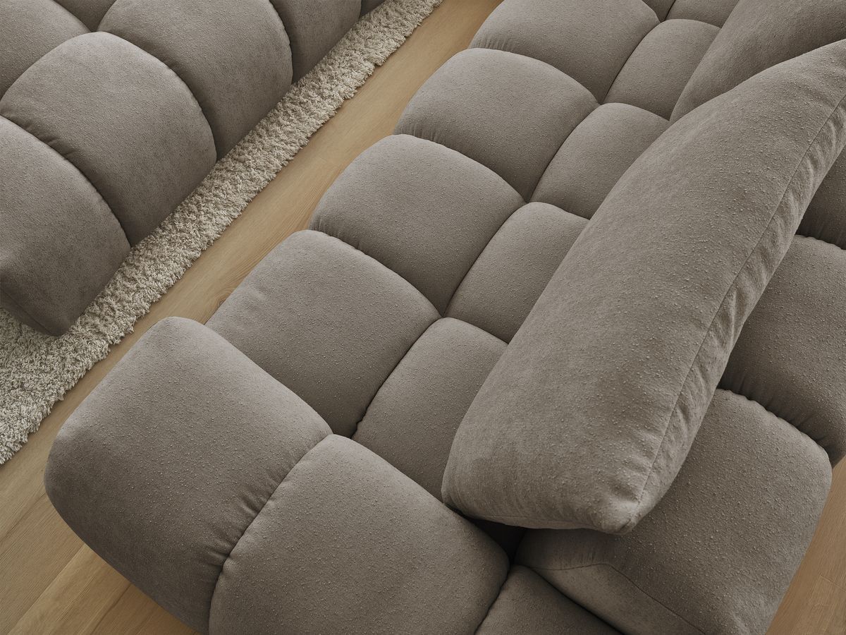 Bobochic Everest Ecksofa mit Schlaffunktion und Pouf, 4 Kissen Strukturstoff Taupe Ecke links