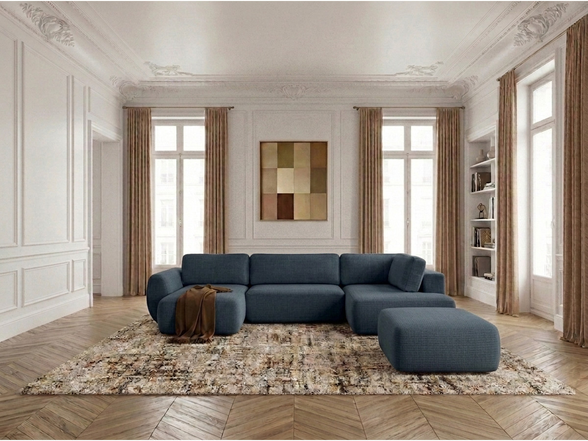 Bobochic Denise Wohnlandschaft mit Pouf Strukturstoff Dunkelblau Ecke links