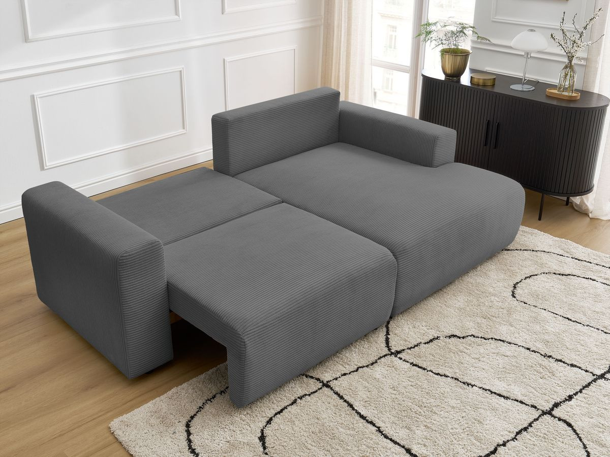 Bobochic Atilla Ecksofa mit Schlaffunktion und Bettkasten Cordsamt Dunkelgrau Ecke rechts