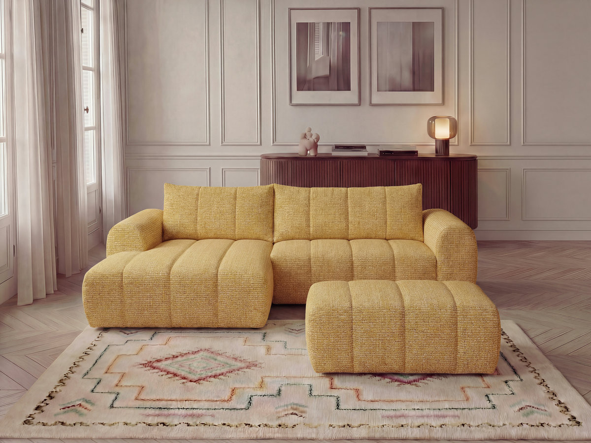 Bobochic Nesty Ecksofa 272 cm mit Pouf Melange-Stoff Gelb Ecke links