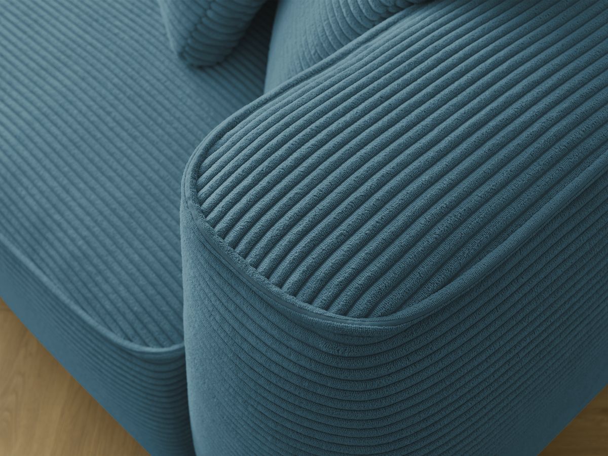 Bobochic Leopold Sofa 4-Sitzer mit Pouf Cordsamt Hellblau Armlehne rechts