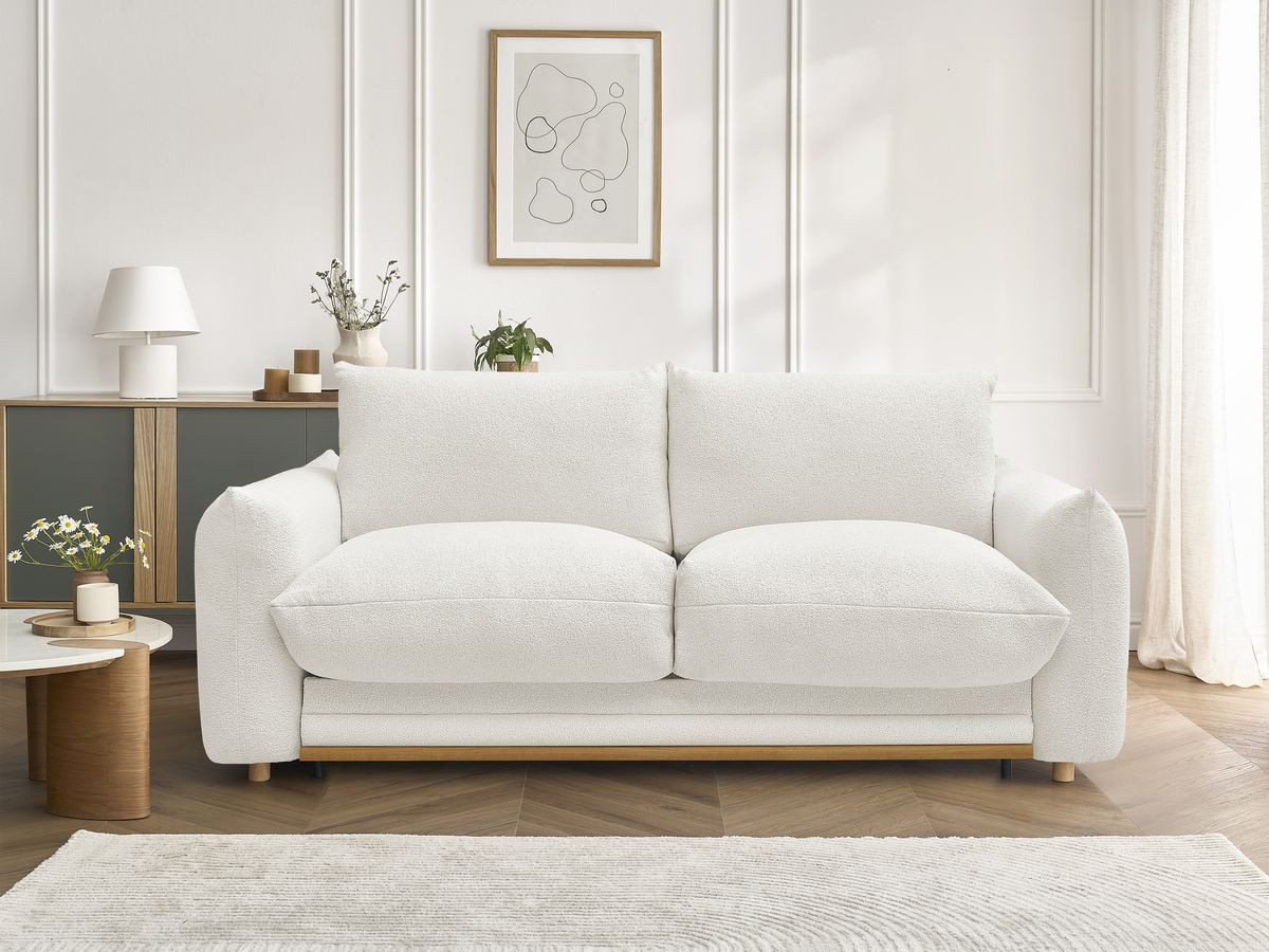 Bobochic Ernest Schlafsofa 3-Sitzer, Liegefläche 190 × 140 / 160 cm Bouclé-Stoff Weiß, Liegefläche 140 × 190 cm
