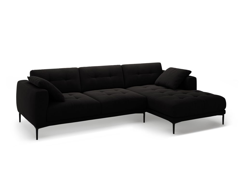 Cosmopolitan Design Ecksofa Lazio 3-Sitzer Samt Salvador Schwarz Rechts