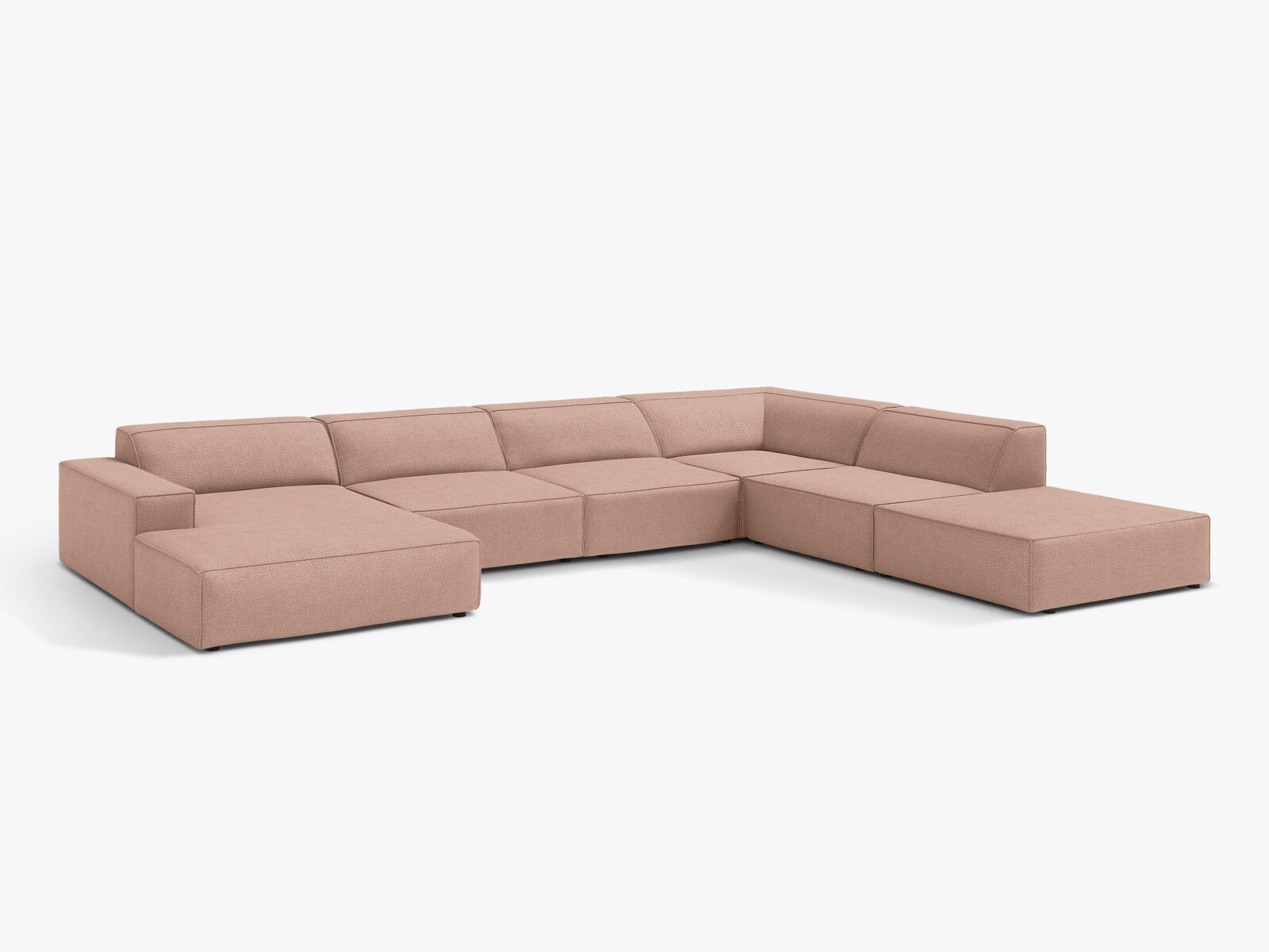 Micadoni Panorama-Ecksofa Jodie 7-Sitzer Rechts Boucle Baloo Puderrosa