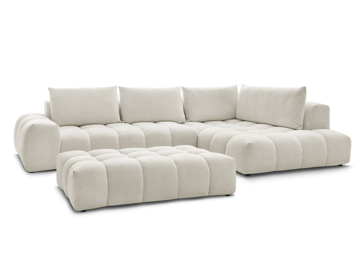 Bobochic Everest Ecksofa mit Schlaffunktion und Pouf, 4 Kissen Melange-Stoff Weiß Ecke rechts