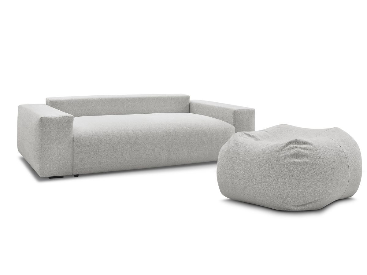 Bobochic Voltaire Schlafsofa 4-Sitzer mit Bettkasten und Pouf Melange-Stoff Hellgrau