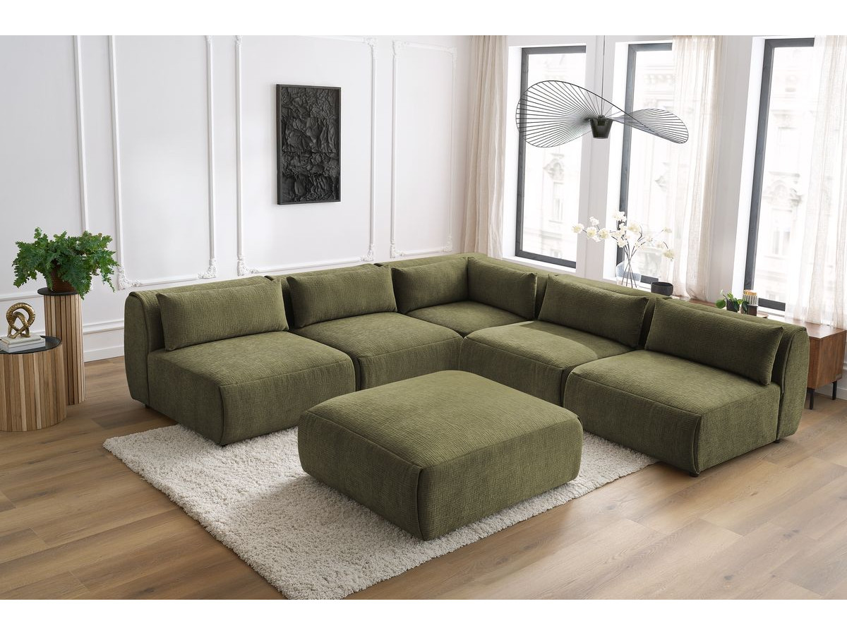 Bobochic Jeanne Ecksofa mit Pouf Strukturstoff Grün