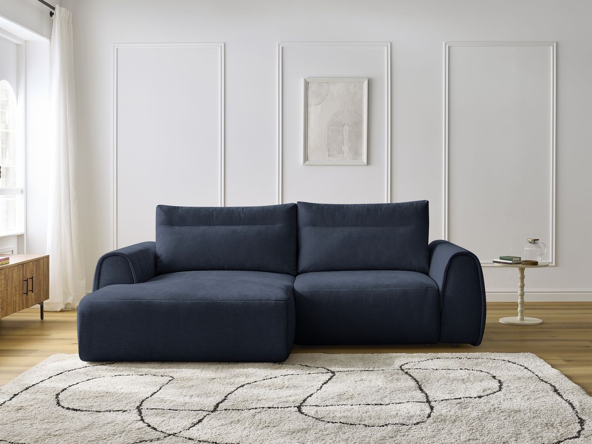 Bobochic Aden Ecksofa 246 × 152 cm Stoff Dunkelblau Ecke links