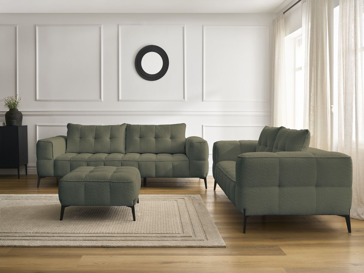 Bobochic Anis Sofa 5-Sitzer mit Pouf Bouclé-Stoff Grün