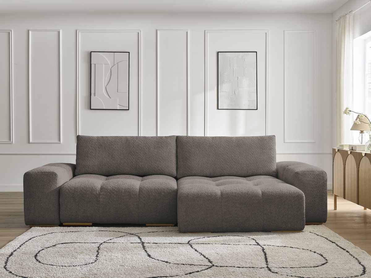 Bobochic Anakin Ecksofa, 2 Kissen Bouclé-Stoff Braun