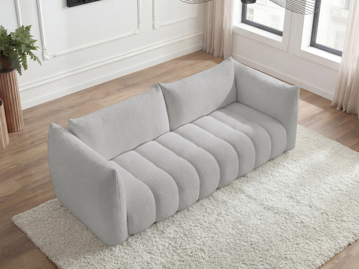 Bobochic Azra Sofa 4-Sitzer Bouclé-Stoff Hellgrau