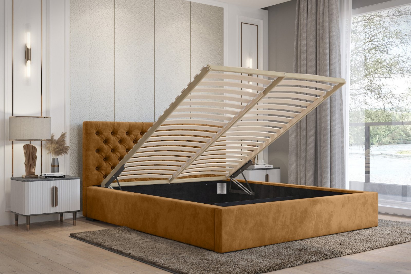 Polsterbett Sento-I Samtstoff 140x200 mit Holzrahmen Magic Velvet 2214