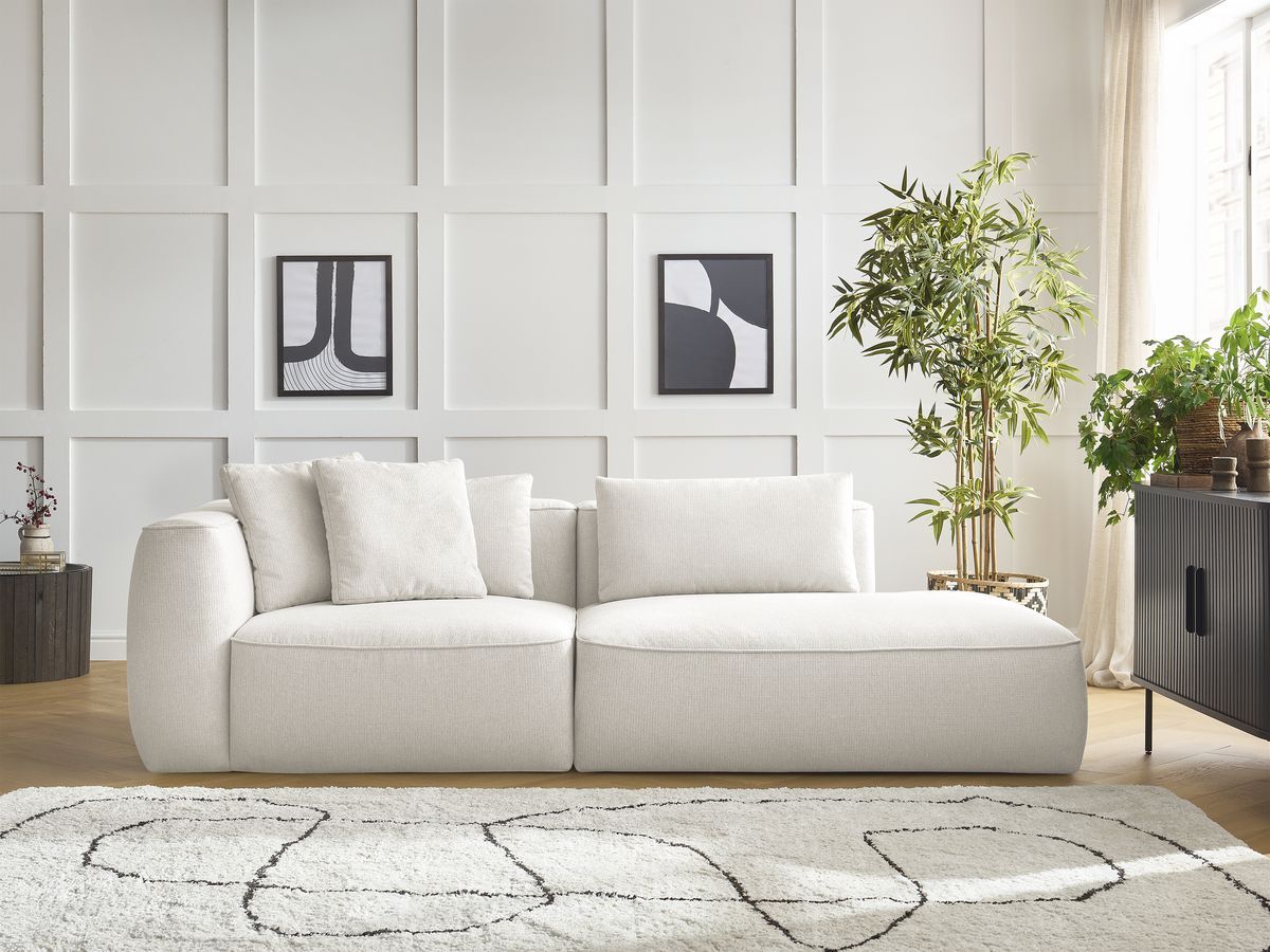 Bobochic Leopold Sofa 3-Sitzer Melange-Stoff Weiß Armlehne links