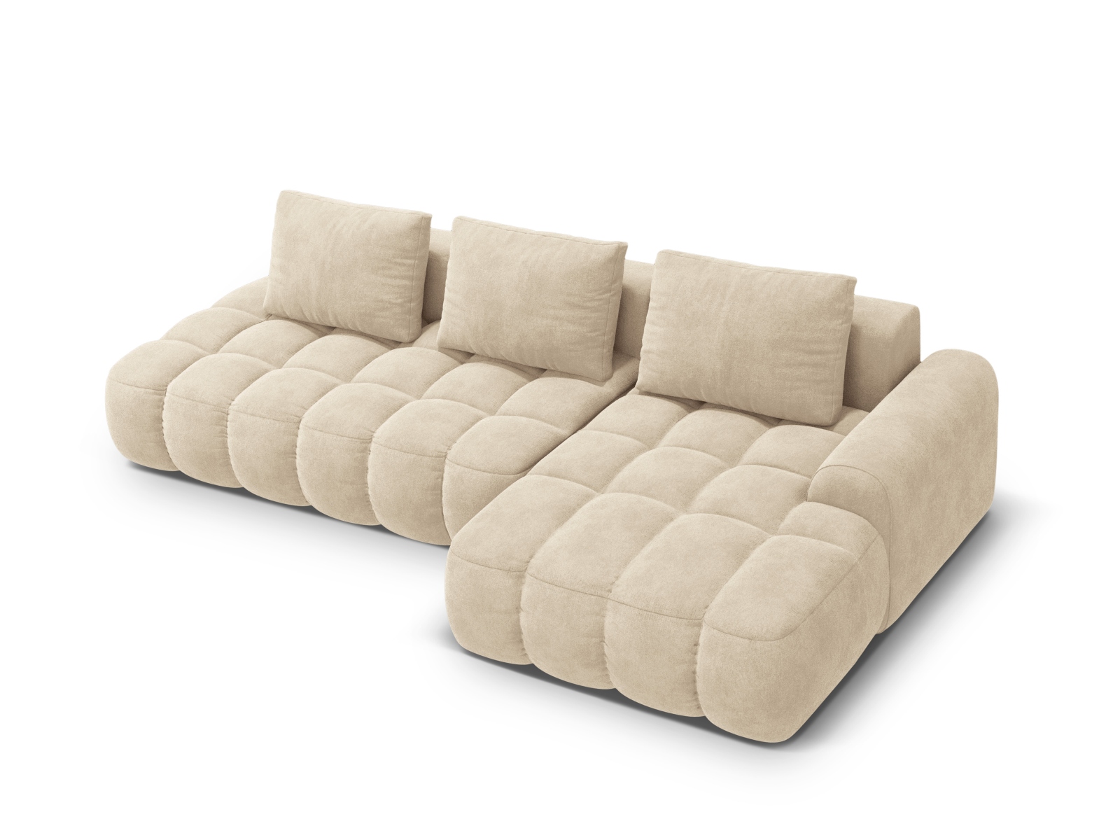 Cosmopolitan Design Ecksofa Linz 3-Sitzer offen mit Schlaffunktion Samt Vogue Helles Beige Rechts