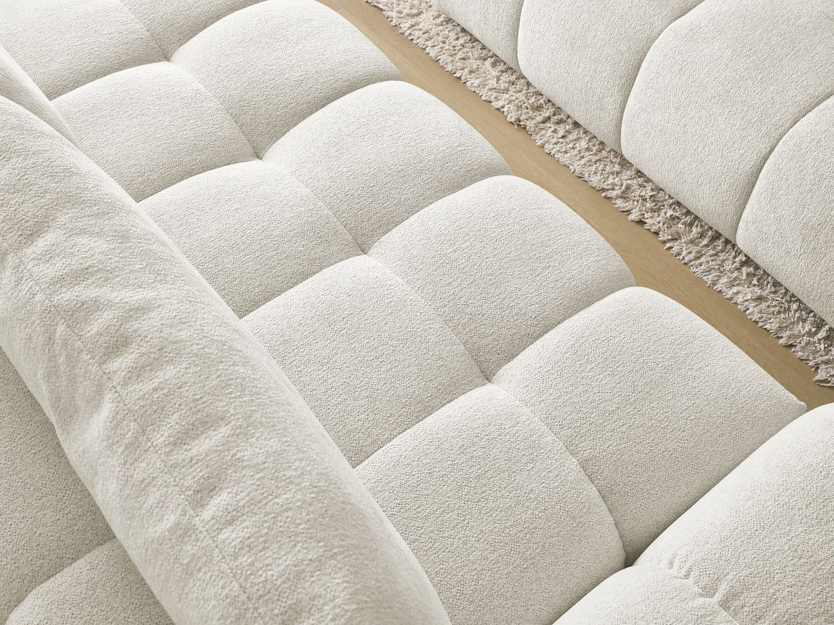 Bobochic Everest Schlafsofa 3-Sitzer mit Bettkasten und Pouf, 2 Kissen Melange-Stoff Weiß
