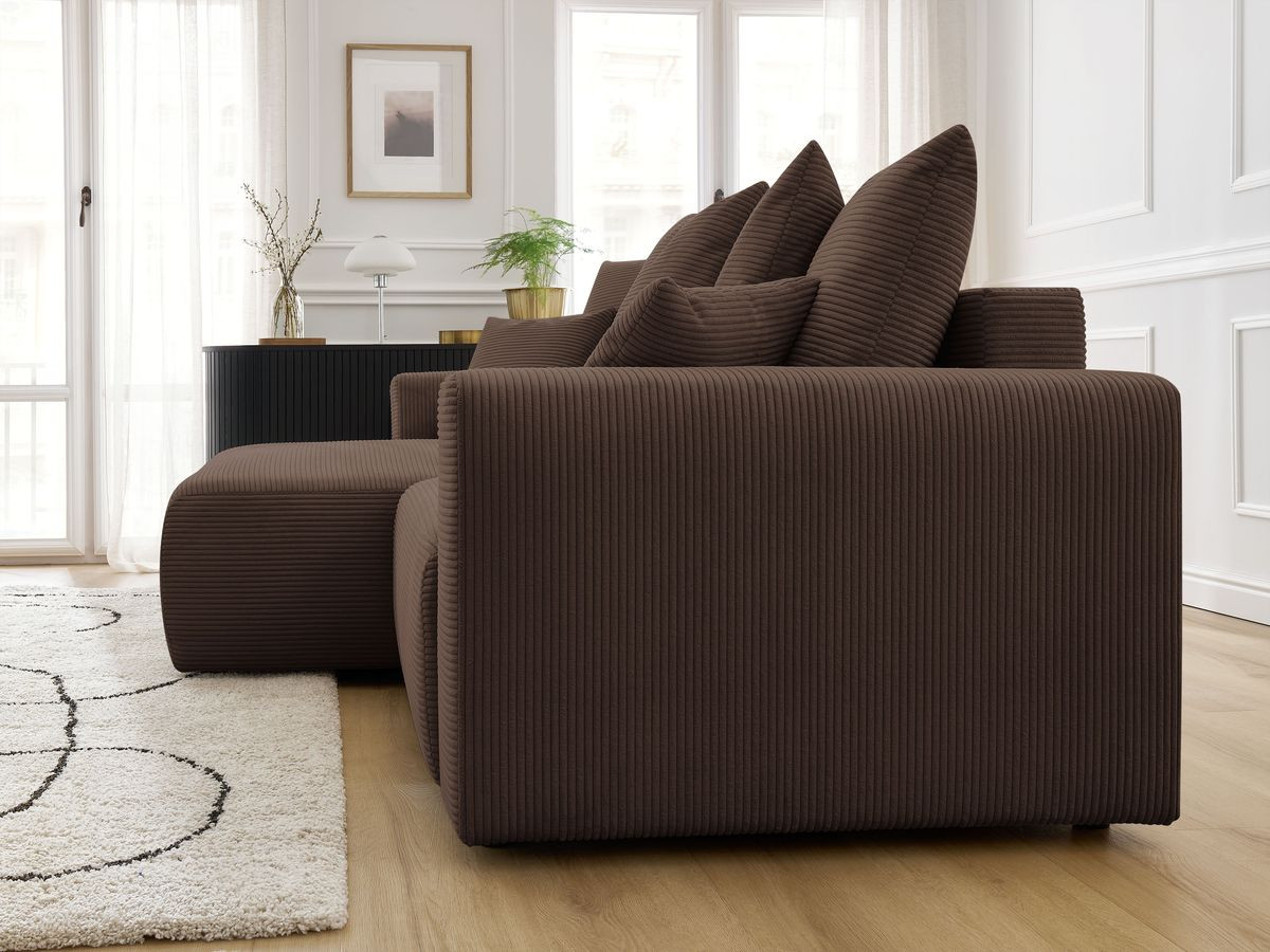 Bobochic Atilla Ecksofa mit Schlaffunktion und Bettkasten Cordsamt Braun Ecke links