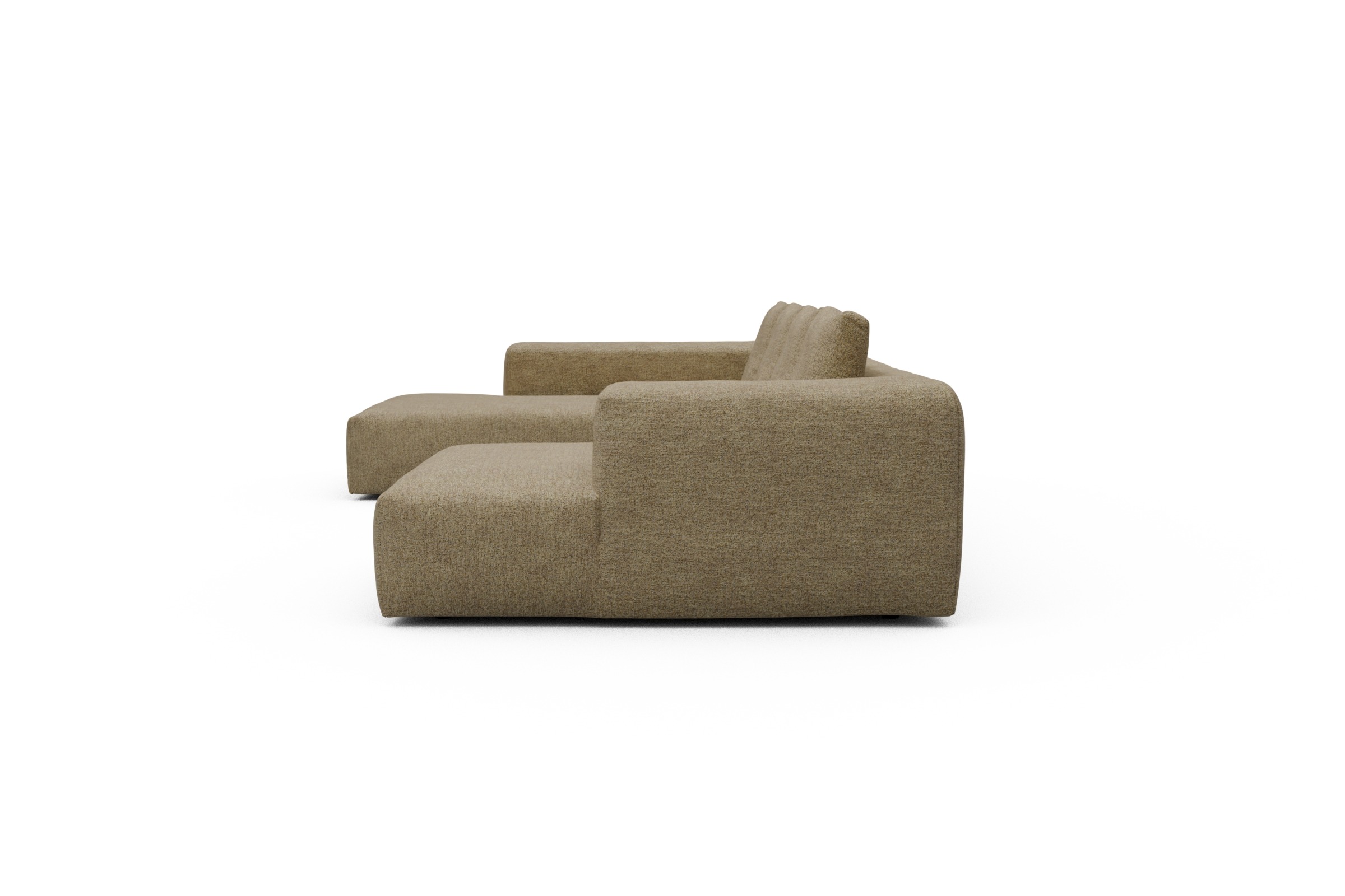 Wohnlandschaft Fred Relax-Ecke links mit 2-Sitzer und Chaiselongue rechts Boucle Carreno 774-Sicilian-Yellow