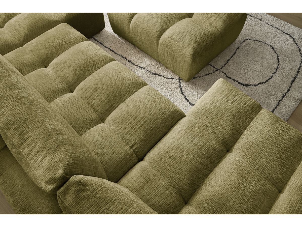 Bobochic Anakin Wohnlandschaft mit Pouf, Liegefläche 137 × 382 cm, 3 Kissen Strukturstoff Grün