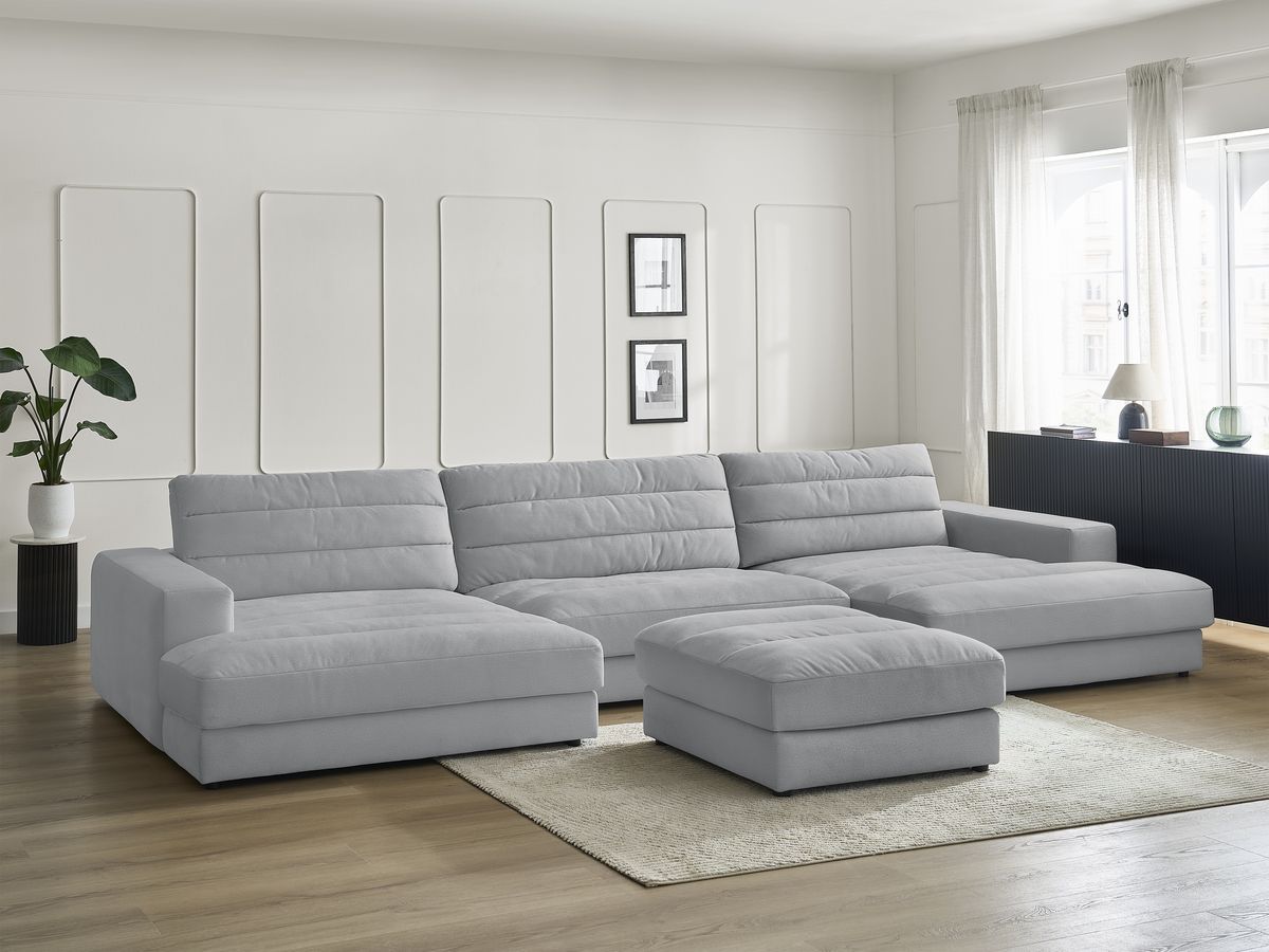 Bobochic Sierra Wohnlandschaft mit Pouf Samt Hellgrau