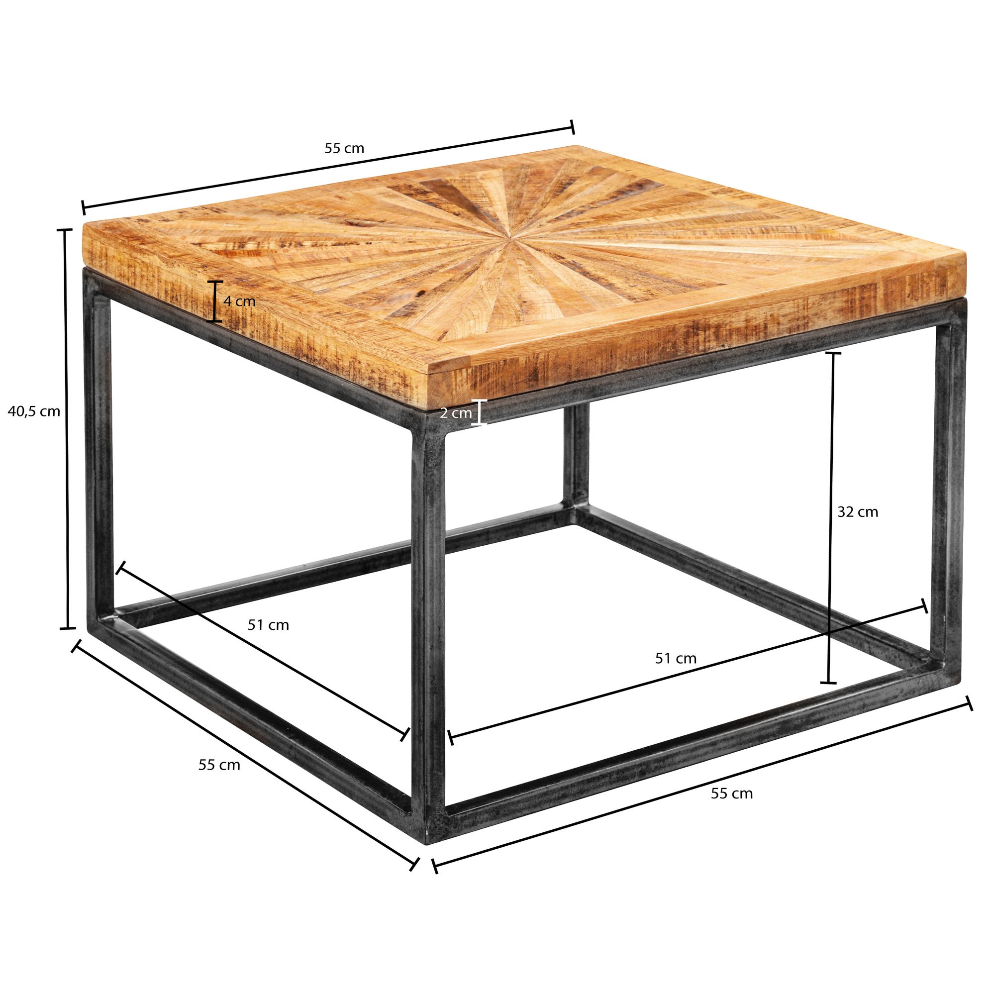 Couchtisch Maribo Mango Massivholz Braun 55 × 55 × 40,5 cm