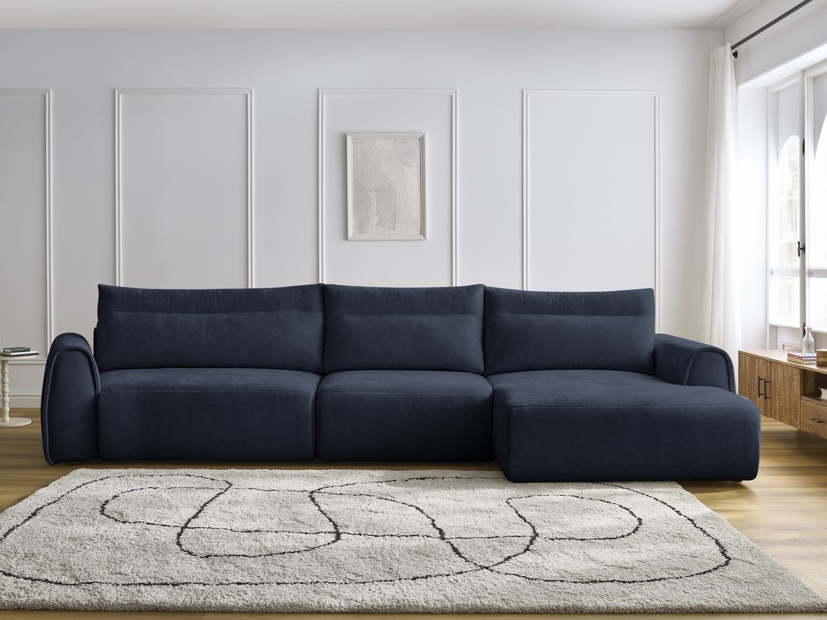 Bobochic Aden Ecksofa 386 × 152 cm Stoff Dunkelblau Ecke rechts