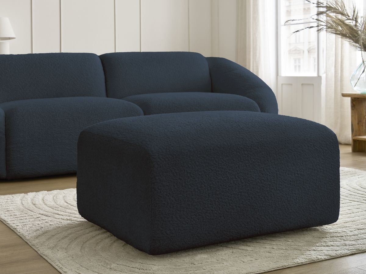 Bobochic Tina Sofa 4-Sitzer mit Pouf Bouclé-Stoff Dunkelblau