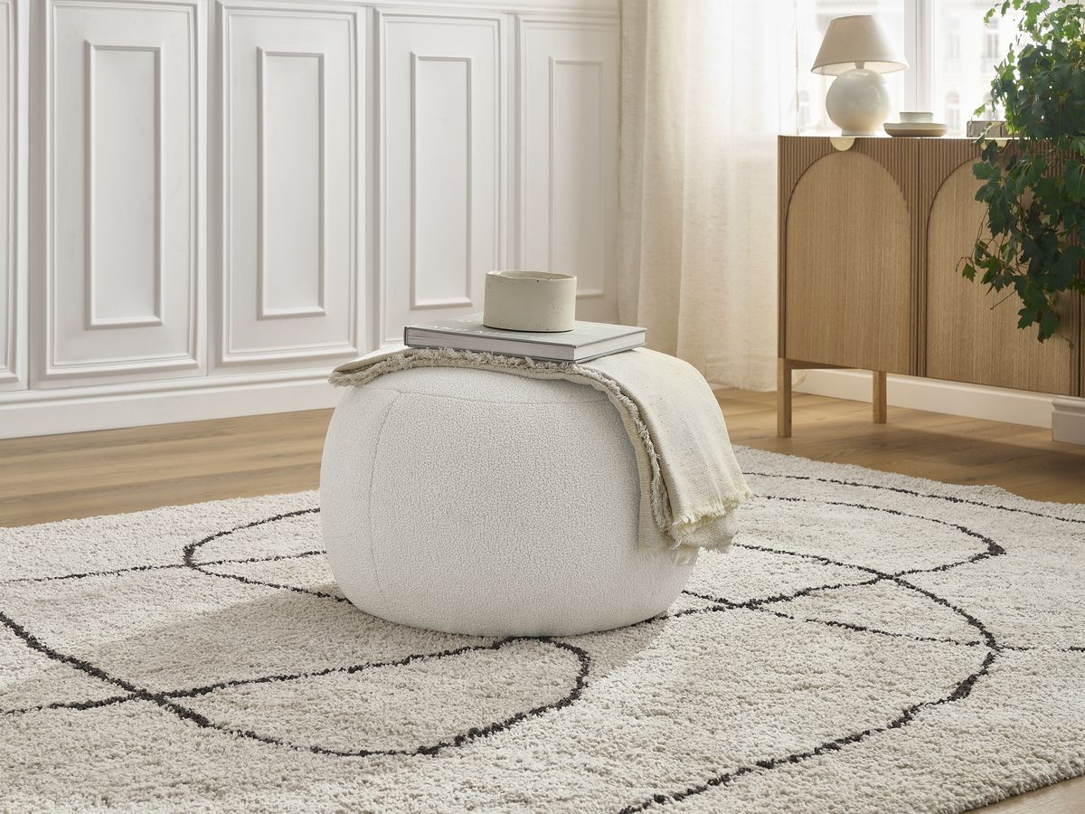 Bobochic Hayden Pouf, rund Bouclé-Stoff Weiß, 60 cm