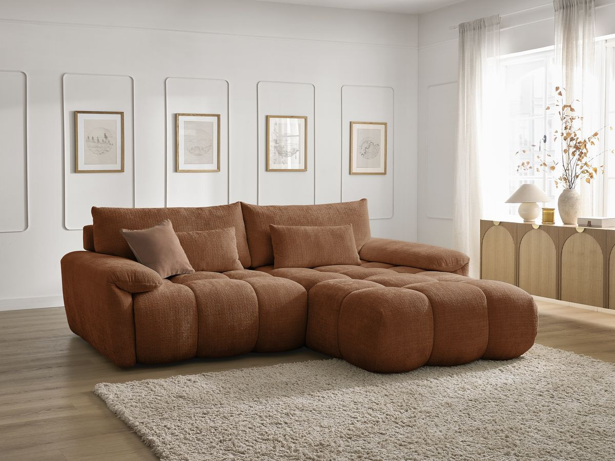 Bobochic Ivane Ecksofa Strukturstoff Orange Ecke rechts