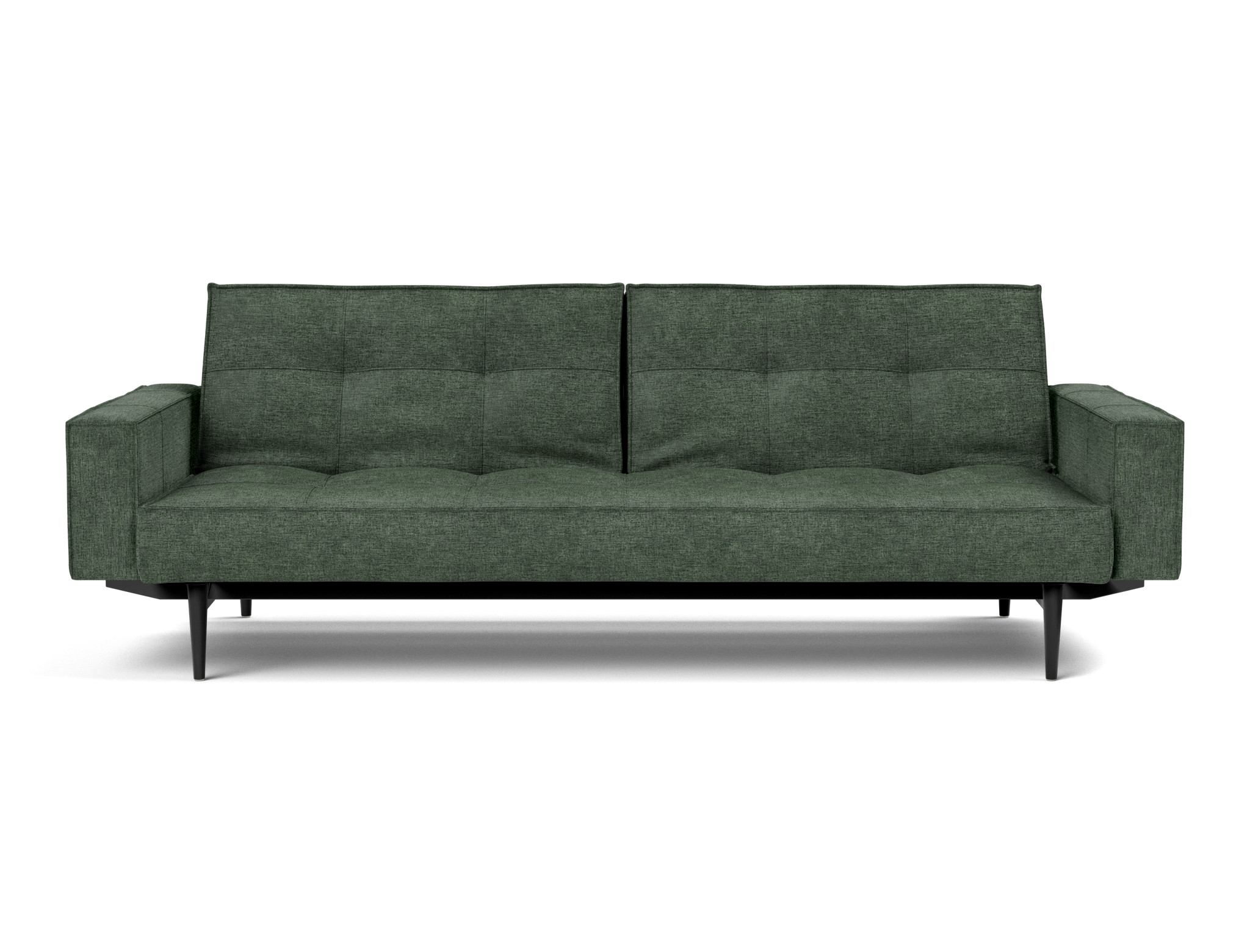 Schlafsofa Splitback mit Armlehnen Flachgewebe Avella 281-Pine-Green Beine Styletto Eiche schwarz