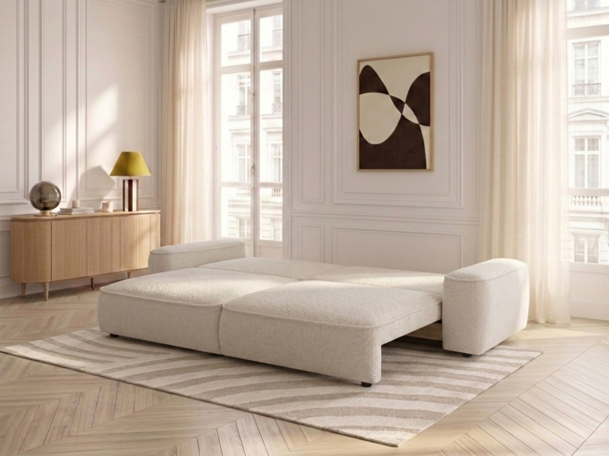 Bobochic Honore Schlafsofa 3-Sitzer mit Bettkasten Chenille Weiß