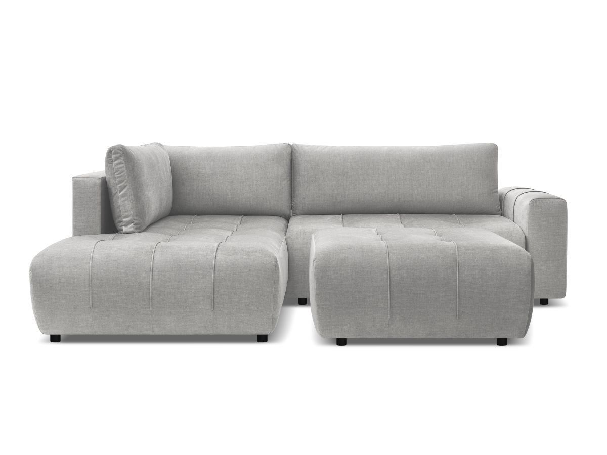 Bobochic Arsene Ecksofa mit Schlaffunktion und Bettkasten und Pouf 277 × 200 cm Samt Hellgrau Ecke links